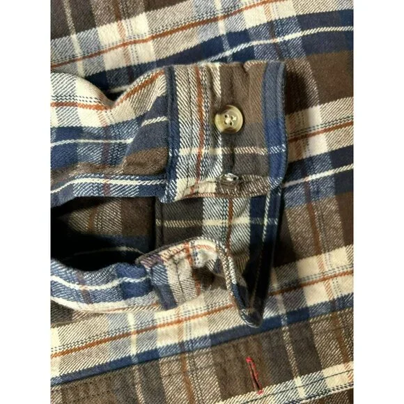 Five Brother Mens L Brown & Blue Plaid Flannel Shirt Long Sleeve Button-Up - Picture 6 of 6